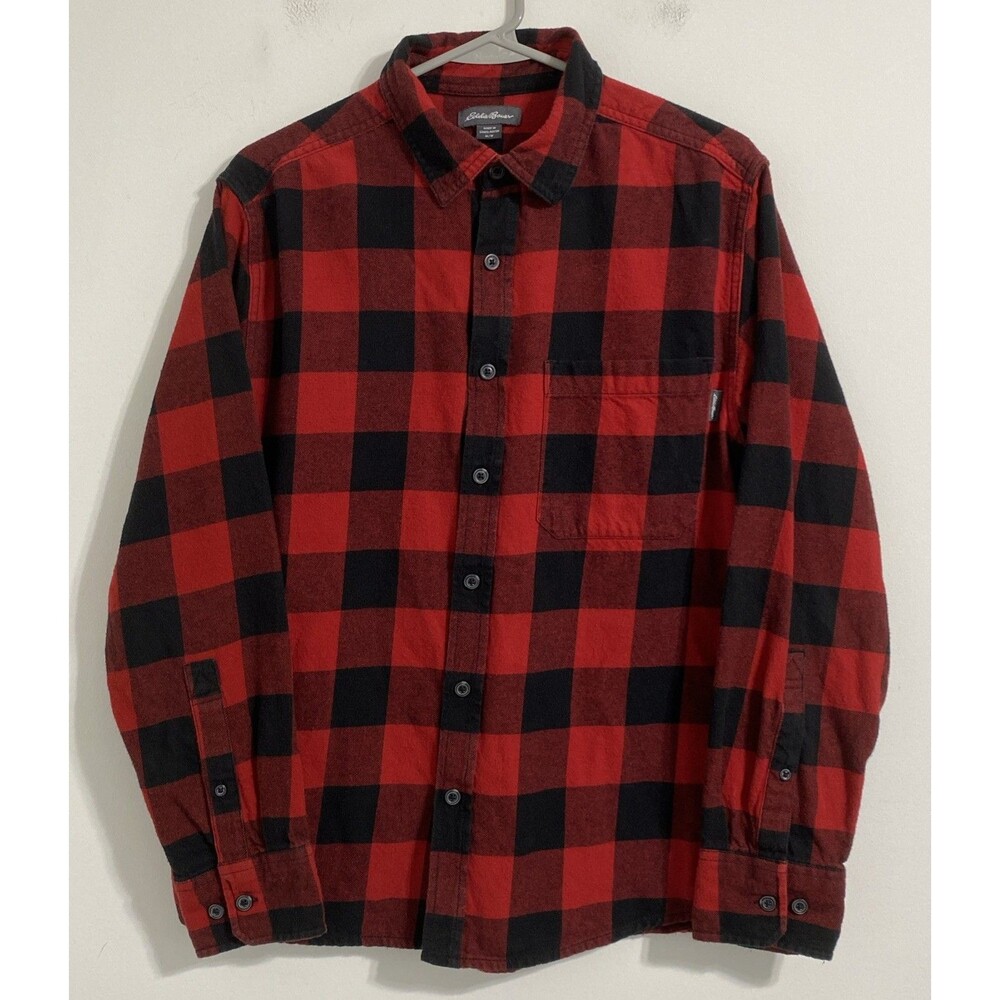 Eddie Bauer Shirt Men’s M Black Red Buffalo Check Plaid Flannel Gorpcore Cozy - Picture 2 of 11